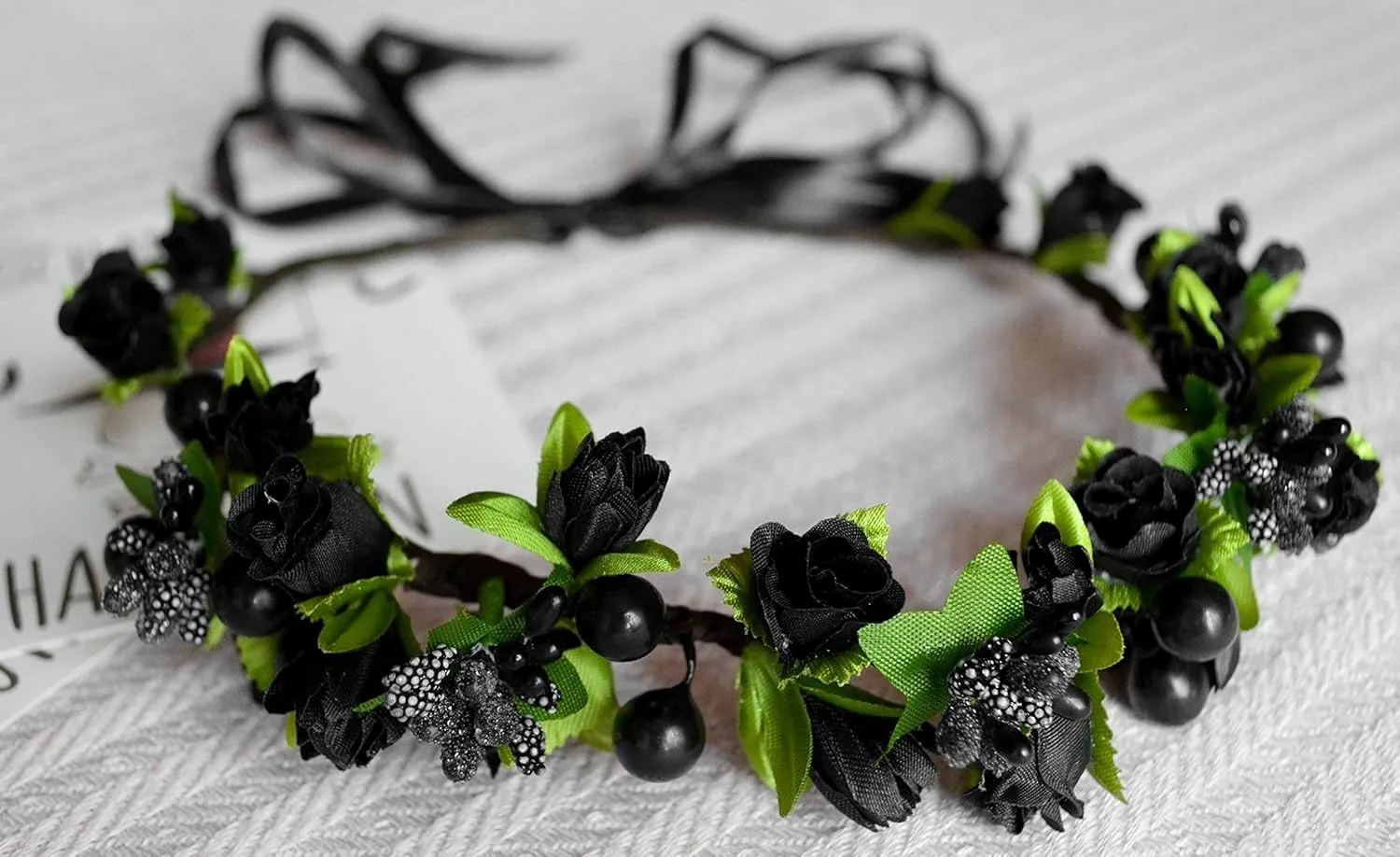 Flower Crown Floral Girls Headband - Black Headpiece Womens Wedding Bridal - Artificial Silk Roses Boho Wreath