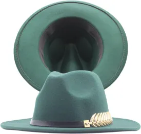 FUDERU Men Classic Fedora Hat with Band Unisex Women's Fedora Hat for Men Panama Hat Short Brim (A-Green, One Size)