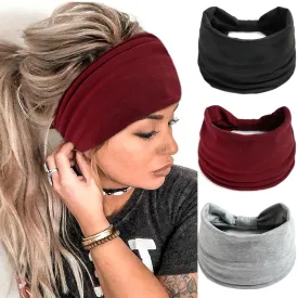 FULZTEY Wide Headbands for Women Grey Head Bands Elastic Non Slip Turban Solid Color Bandanas Yoga Sports Workout Hairbands Stylish Hair Accessories for Female and Girls 3pcs