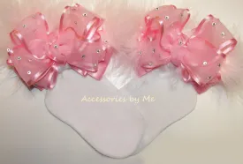 Glitzy Pink Organza Marabou Bow Socks