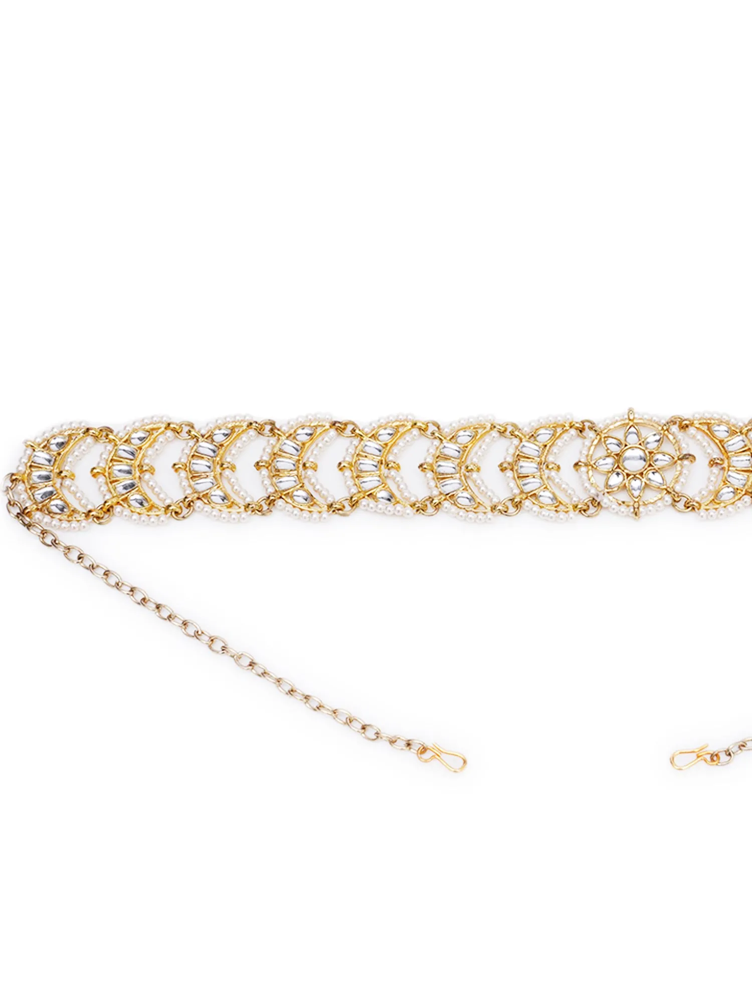 Gold Plated Handcrafted Floral Beaded Kundan Hairband