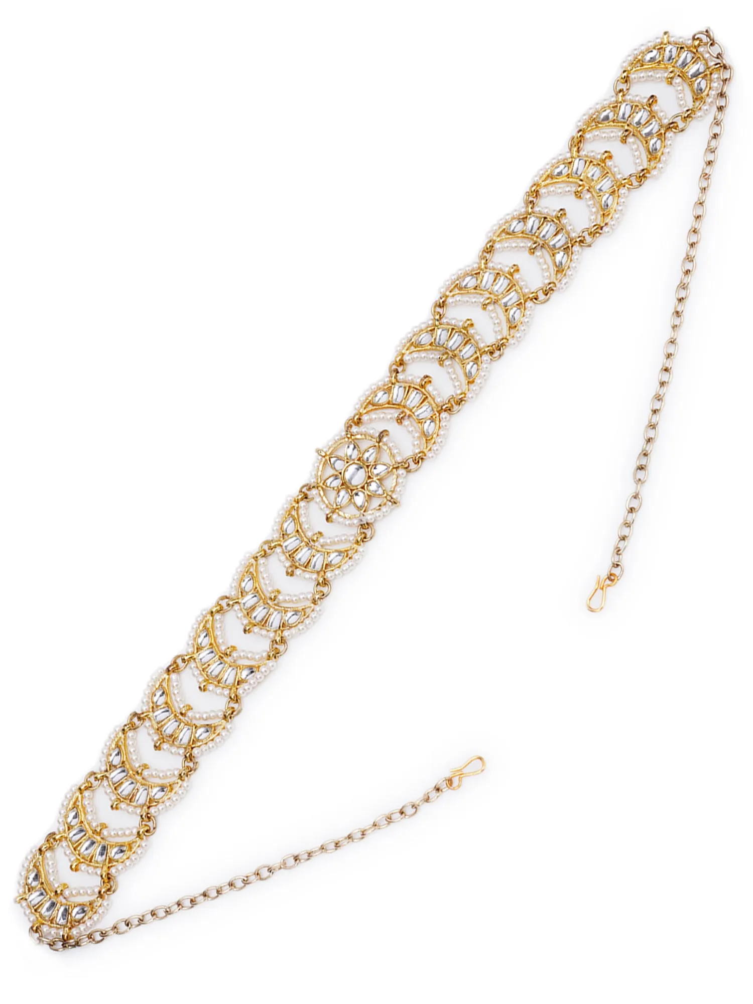 Gold Plated Handcrafted Floral Beaded Kundan Hairband