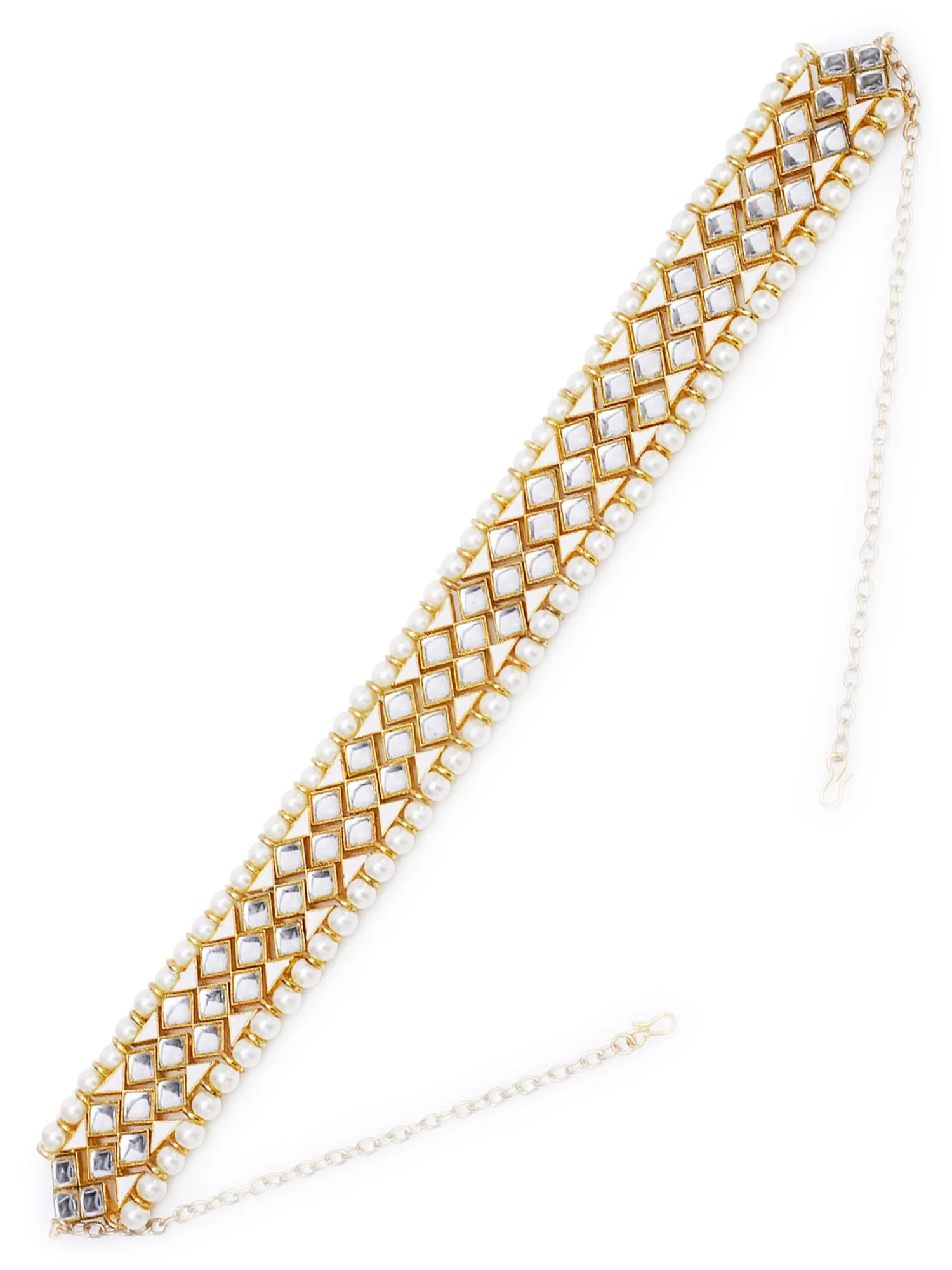 Gold Plated Handcrafted Pearl Beaded Kundan Hairband