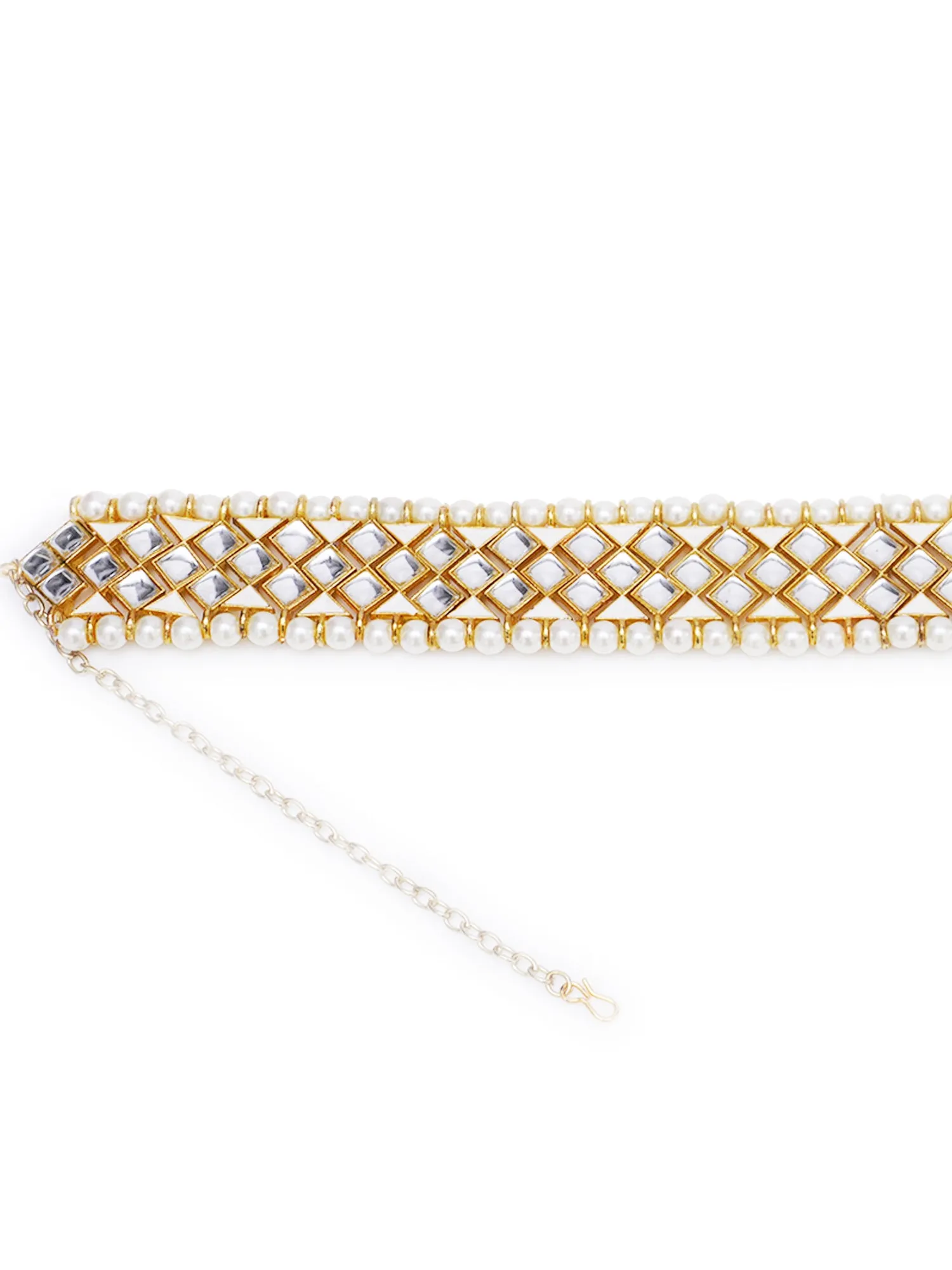 Gold Plated Handcrafted Pearl Beaded Kundan Hairband