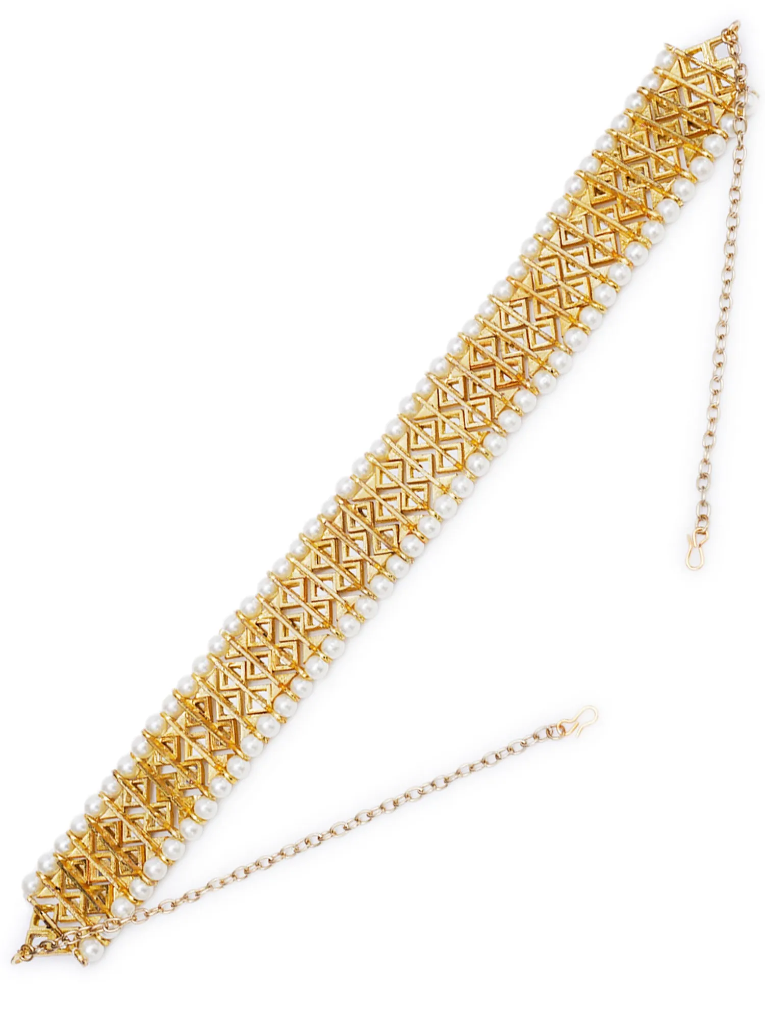 Gold Plated Handcrafted Pearl Beaded Kundan Hairband