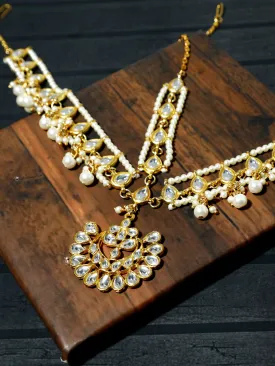 Gold-Tone Kundan Mathapatti with Pearl Beads