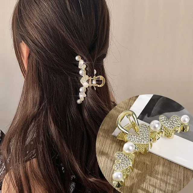 Hair Claw Crystal Pearl Clip