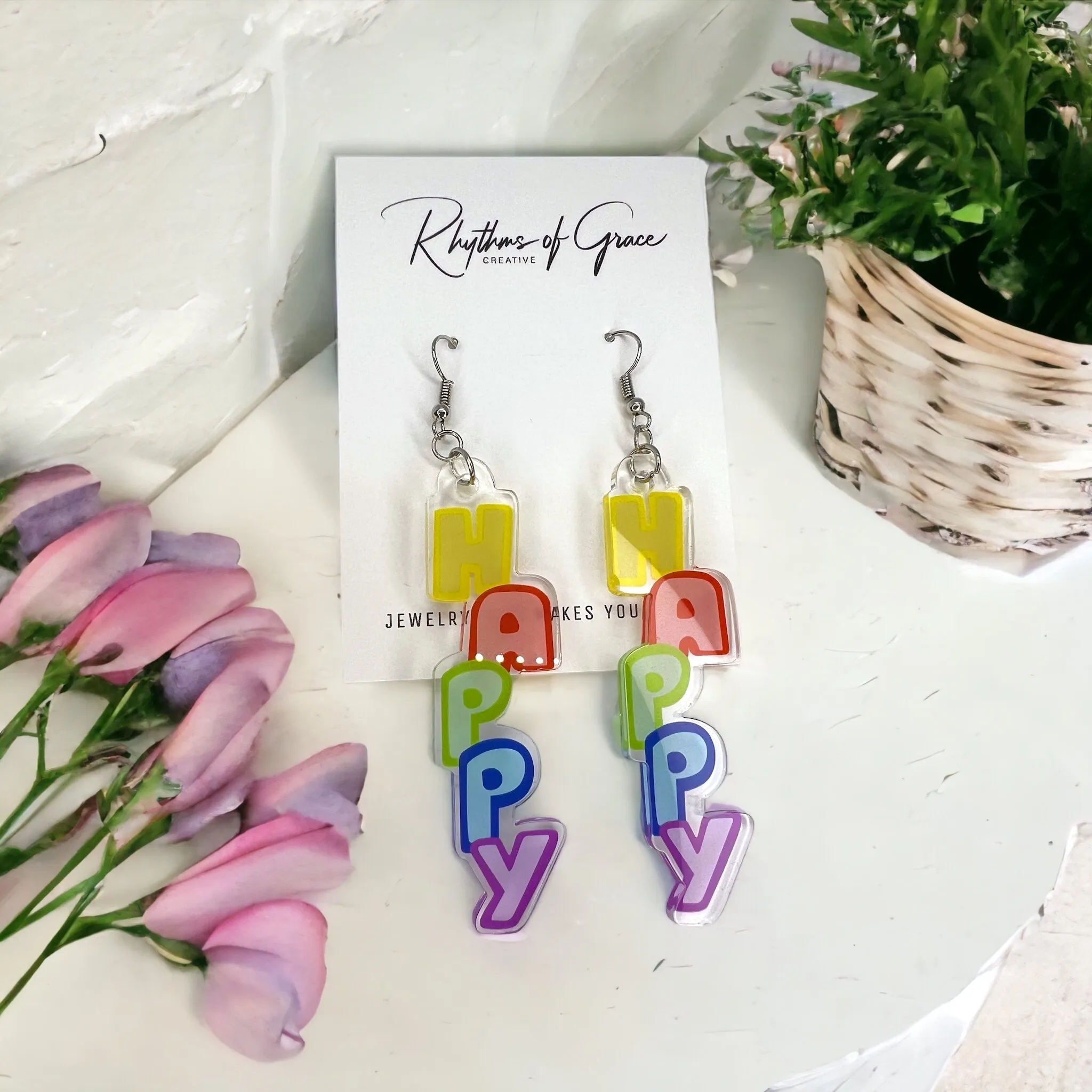 Happy Earrings - Happy Birthday Earrings, Bachelorette Earrings, Bachelorette Accessories, Happy Birthday
