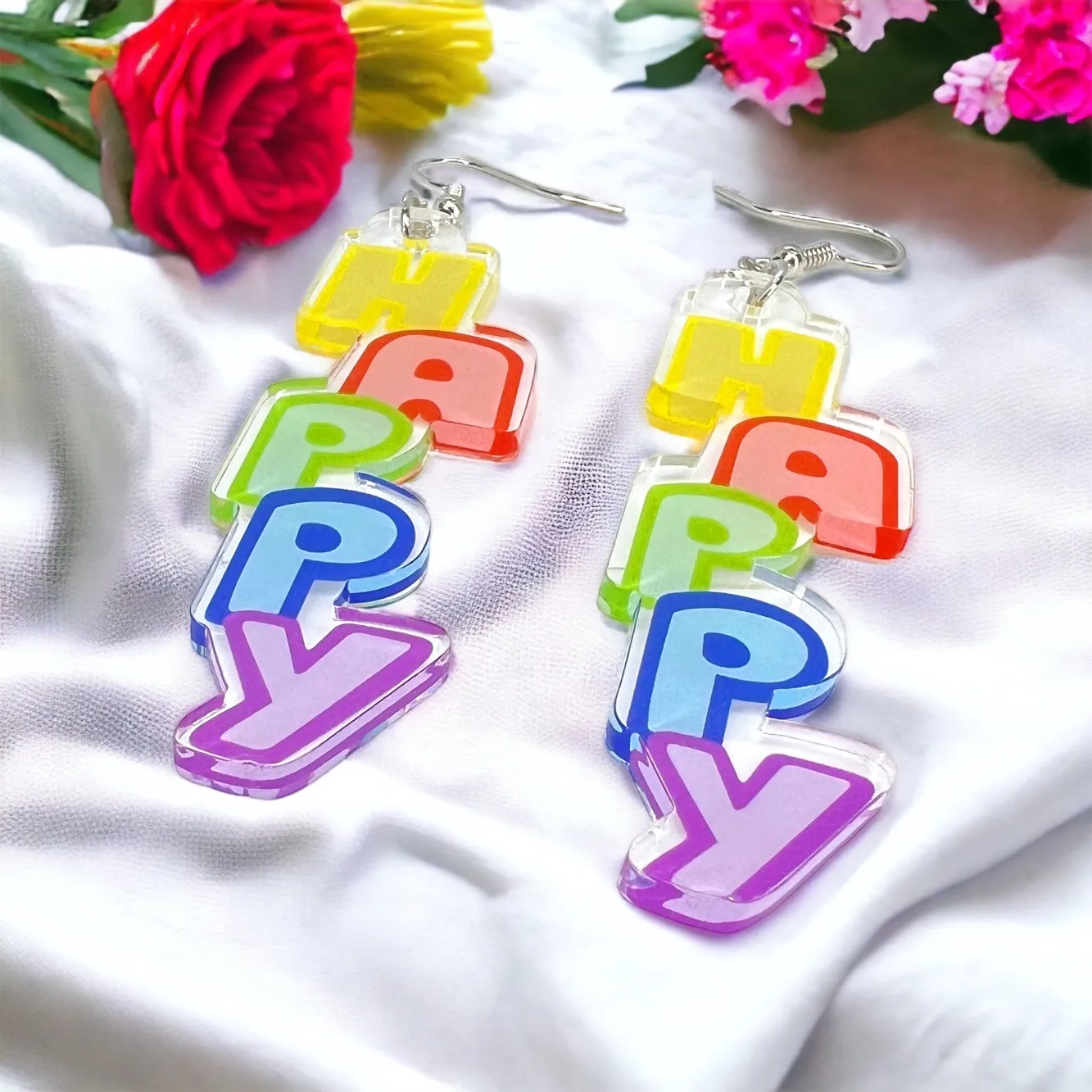 Happy Earrings - Happy Birthday Earrings, Bachelorette Earrings, Bachelorette Accessories, Happy Birthday