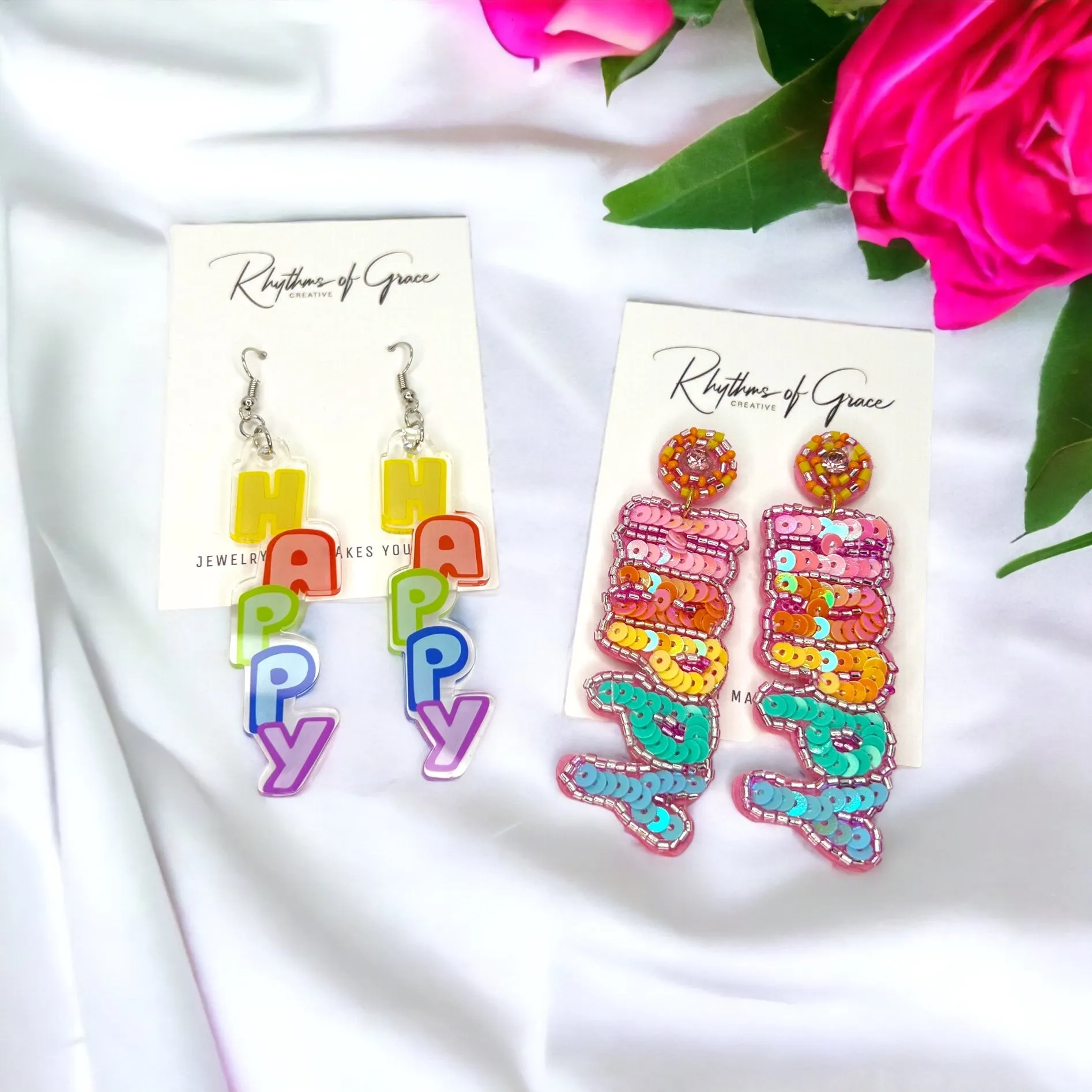 Happy Earrings - Happy Birthday Earrings, Bachelorette Earrings, Bachelorette Accessories, Happy Birthday