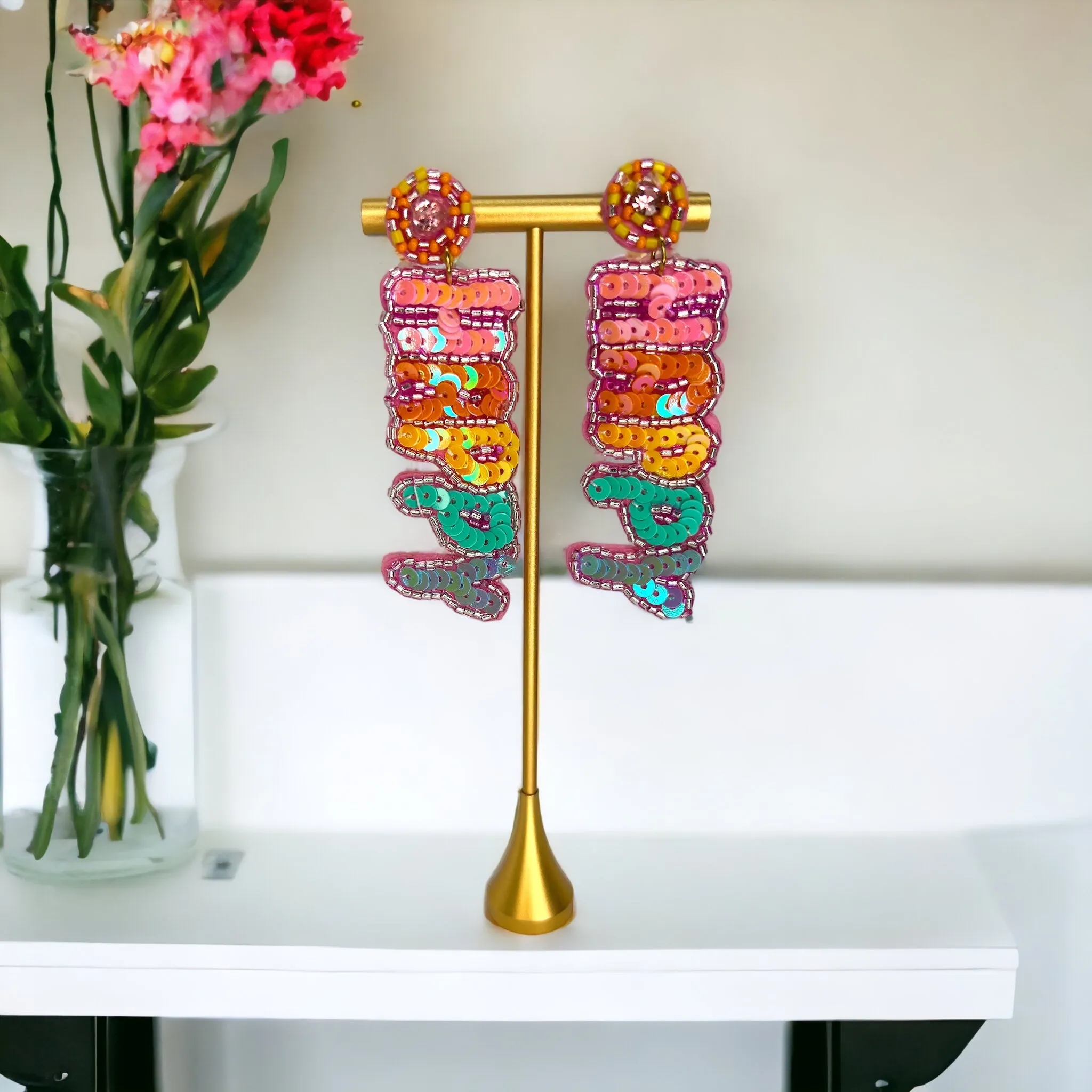 Happy Earrings - Happy Birthday Earrings, Bachelorette Earrings, Bachelorette Accessories, Happy Birthday