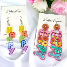 Happy Earrings - Happy Birthday Earrings, Bachelorette Earrings, Bachelorette Accessories, Happy Birthday