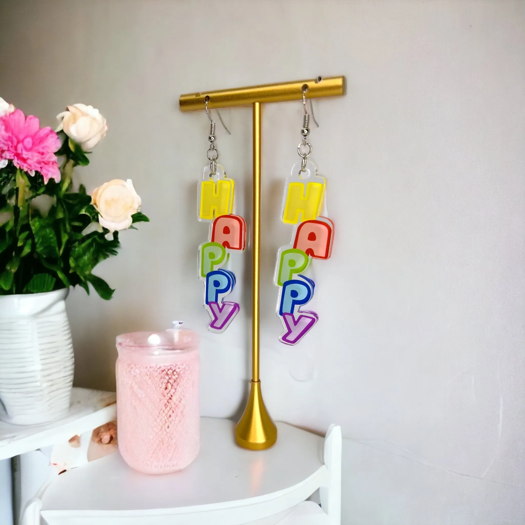 Happy Earrings - Happy Birthday Earrings, Bachelorette Earrings, Bachelorette Accessories, Happy Birthday