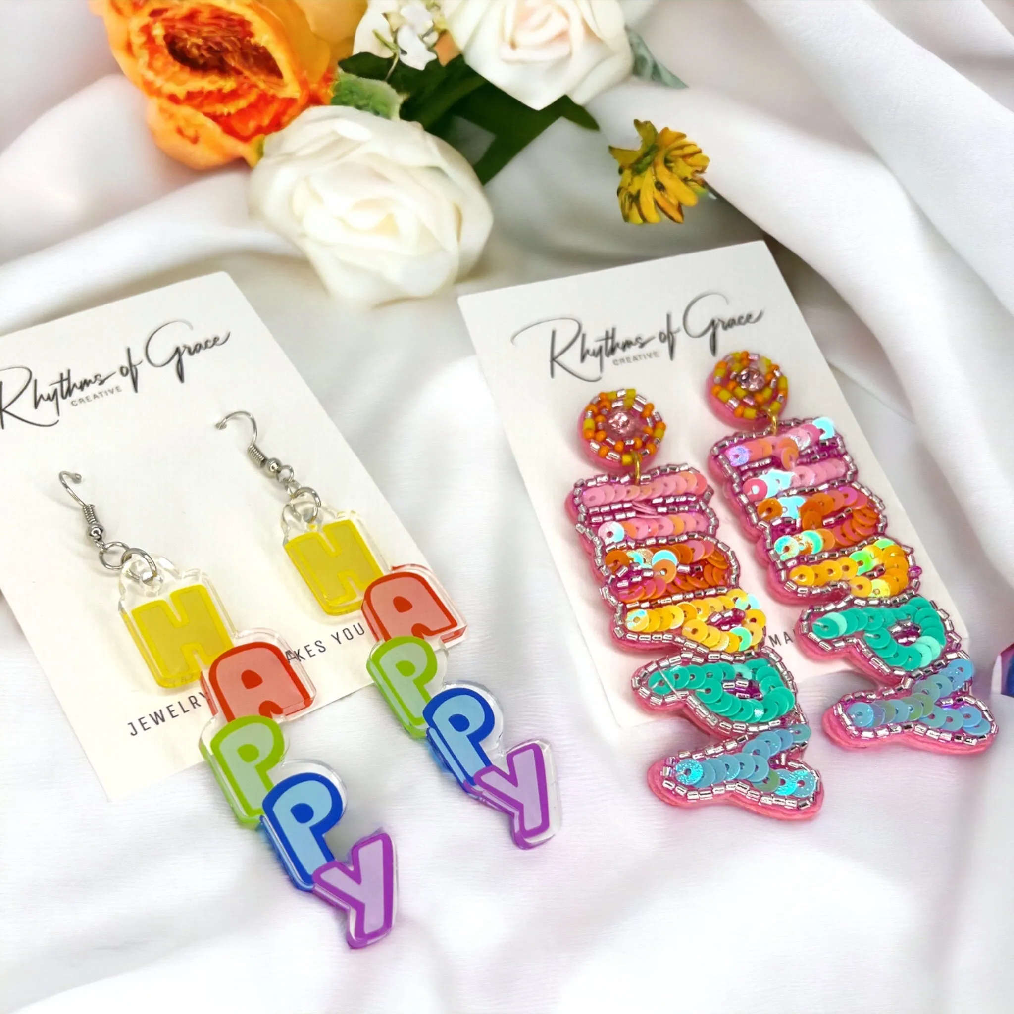 Happy Earrings - Happy Birthday Earrings, Bachelorette Earrings, Bachelorette Accessories, Happy Birthday