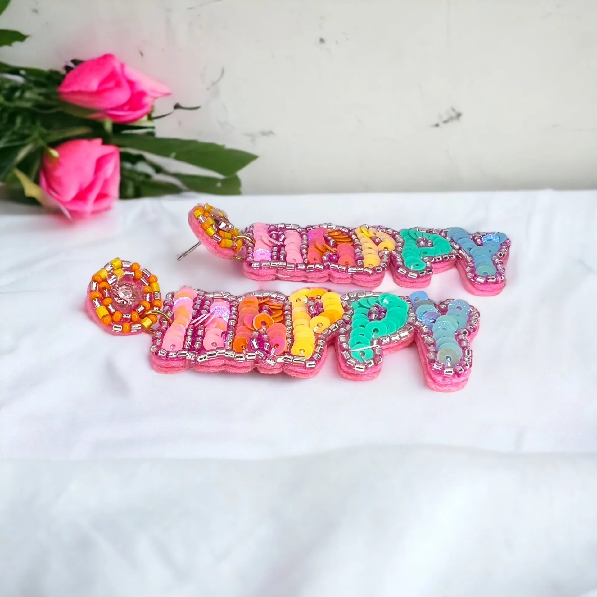 Happy Earrings - Happy Birthday Earrings, Bachelorette Earrings, Bachelorette Accessories, Happy Birthday