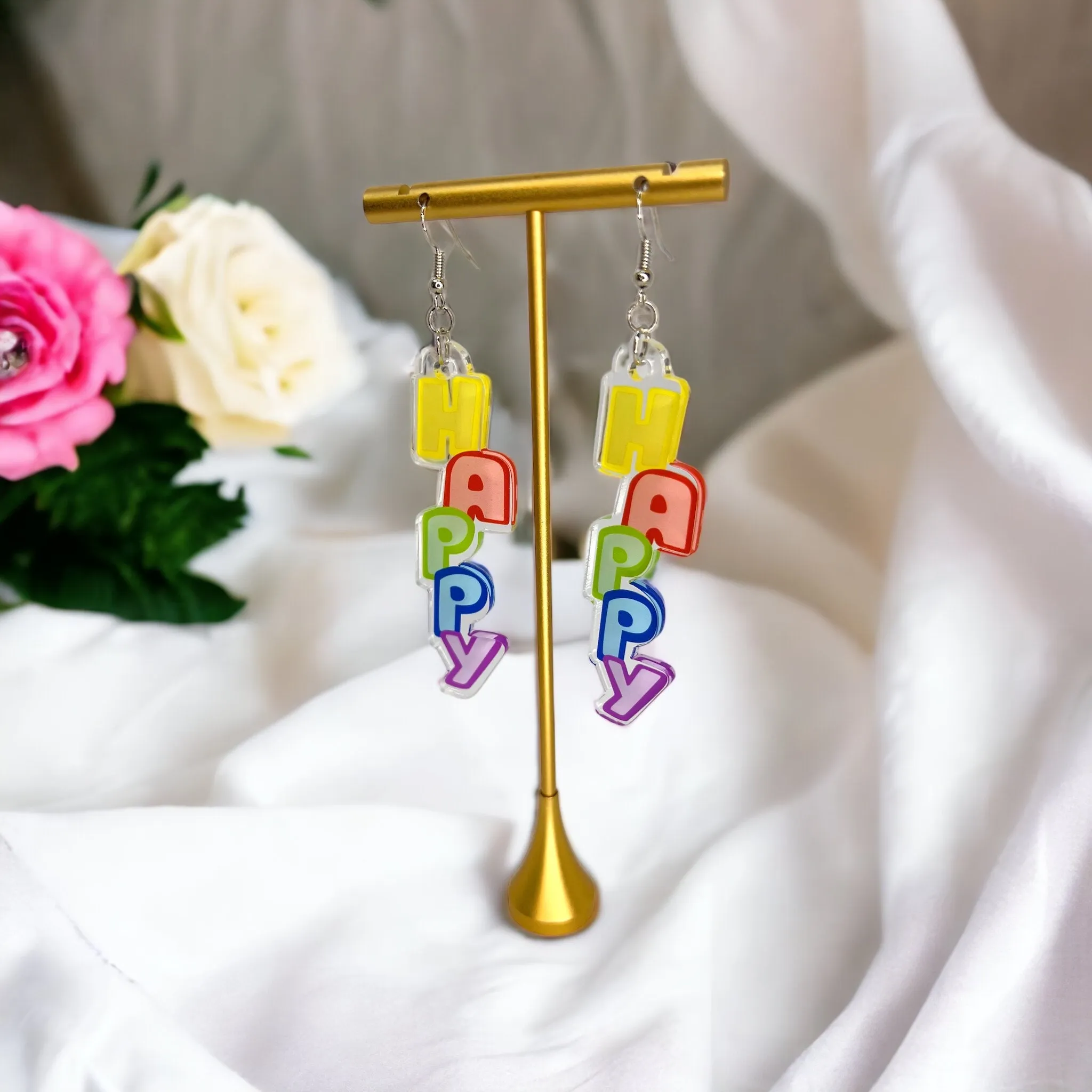 Happy Earrings - Happy Birthday Earrings, Bachelorette Earrings, Bachelorette Accessories, Happy Birthday