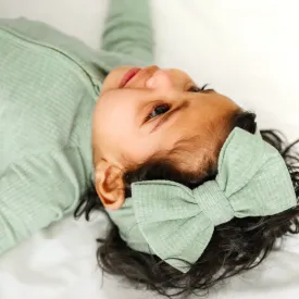 Heather Sage Ribbed Luxe Bow Headband