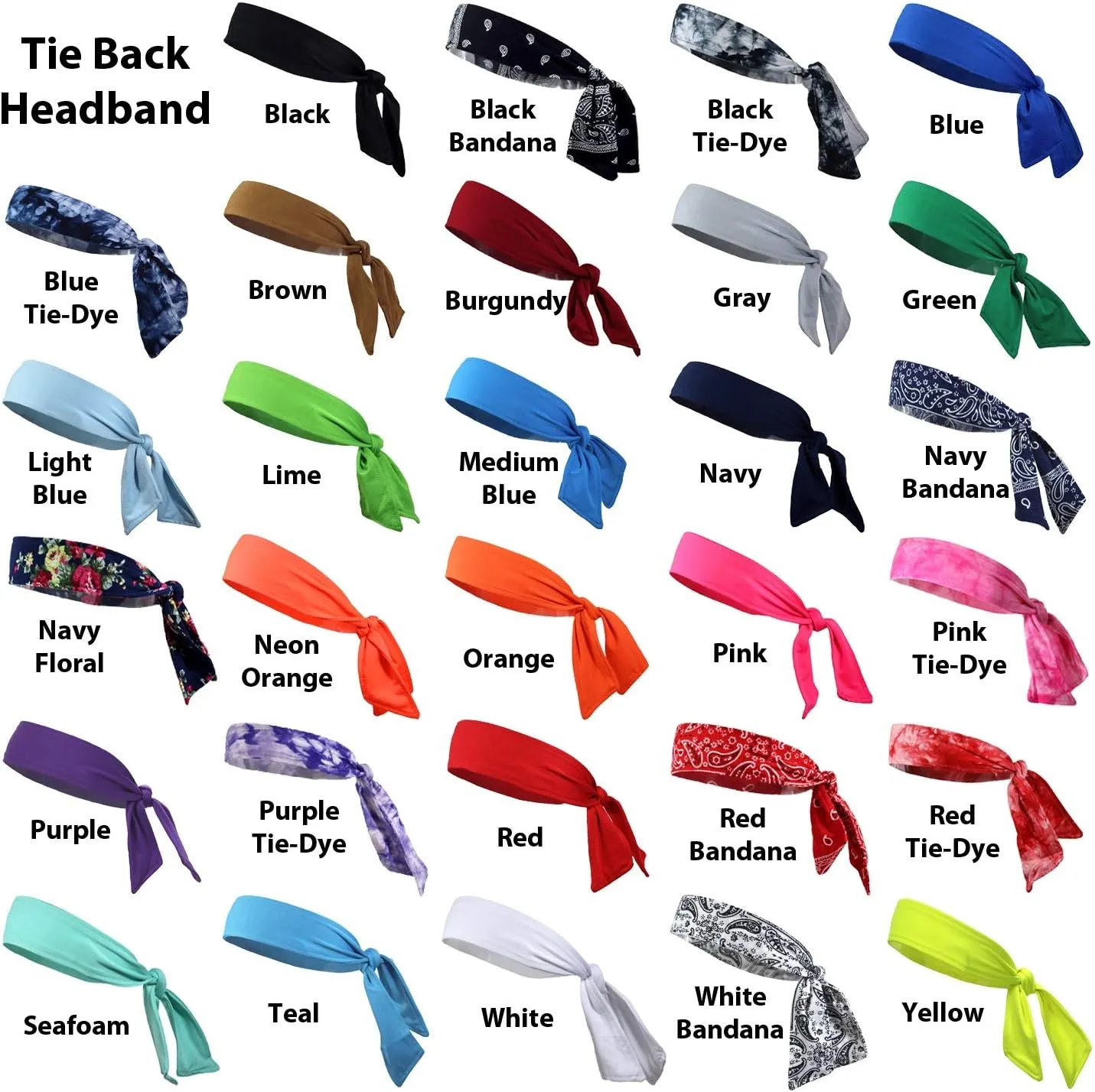 Kenz Laurenz Headbands Tie on Headband for Women Men Running Athletic Hair Head Band Elastic Sports Sweat Basketball Sweatband Stetchy Yoga Workout Sweatbands Adjustable Non-Slip Moisture Wicking