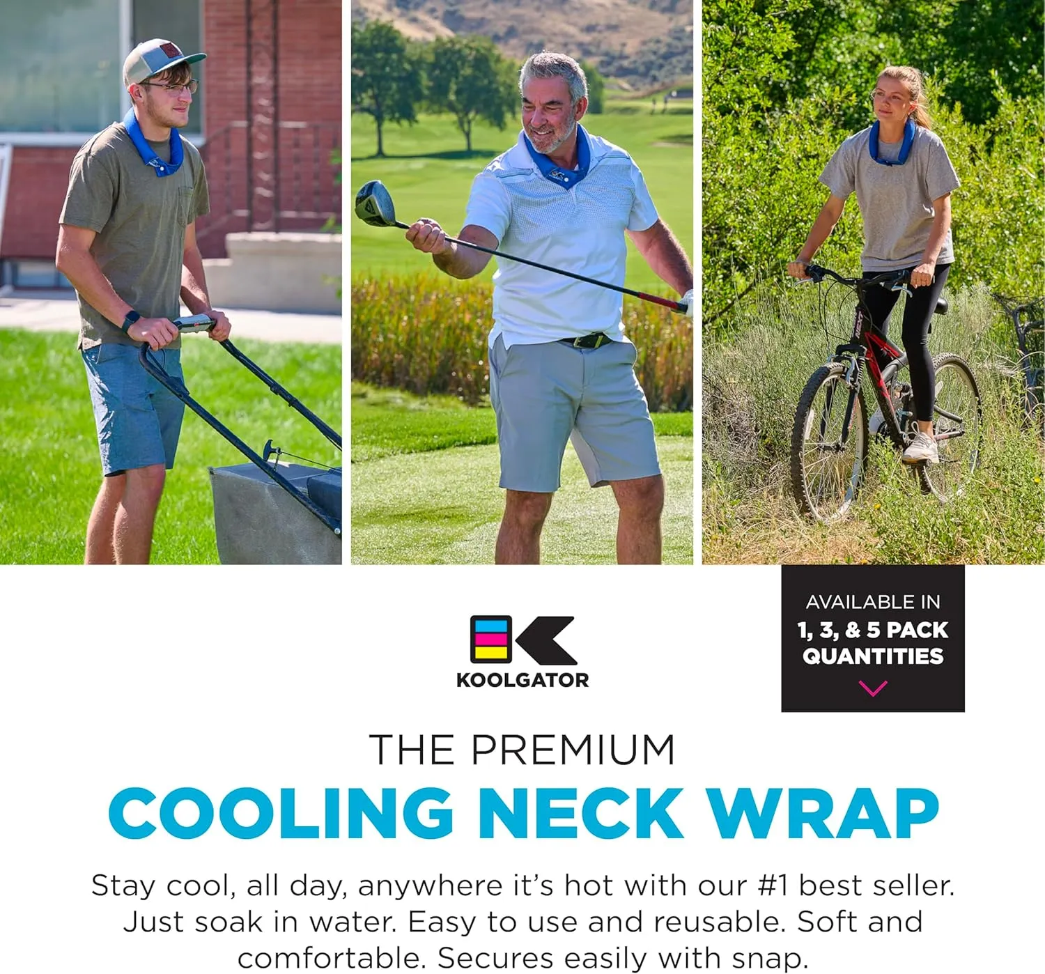 KOOLGATOR Evaporative Cooling Neck Wrap - Keep Cool in The Heat, Summer Cooling Accessories, Long Lasting, Reusable & Breathable, Available in 1, 3, or 5 Pack (Flames: Blue & Red, 1 Pack)