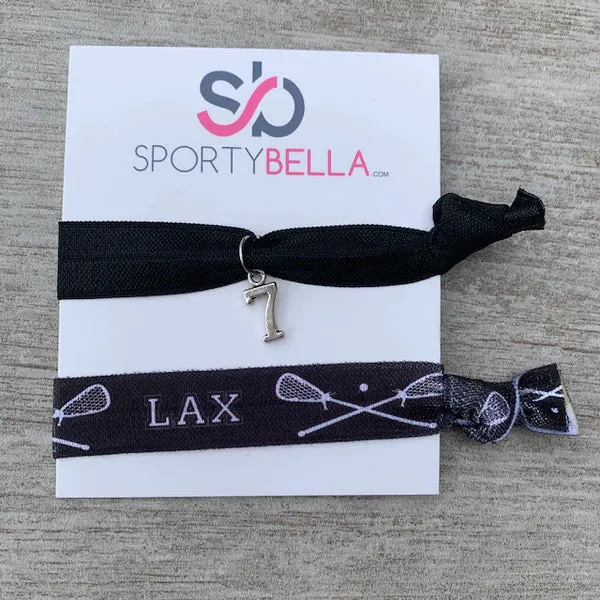 Lacrosse Hair Ties with Number Charm - Pick Color
