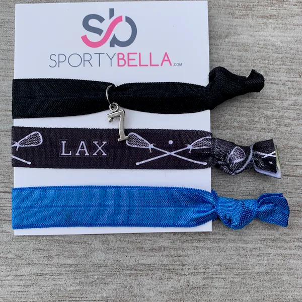 Lacrosse Hair Ties with Number Charm - Pick Color
