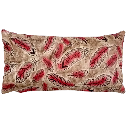 Lumbar Pillow - Red Feather Print Leather - 24" x 12" (LPIL092)