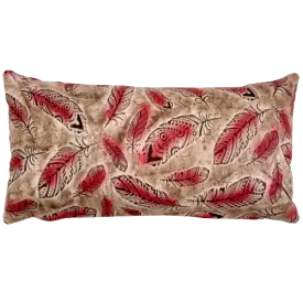 Lumbar Pillow - Red Feather Print Leather - 24" x 12" (LPIL092)
