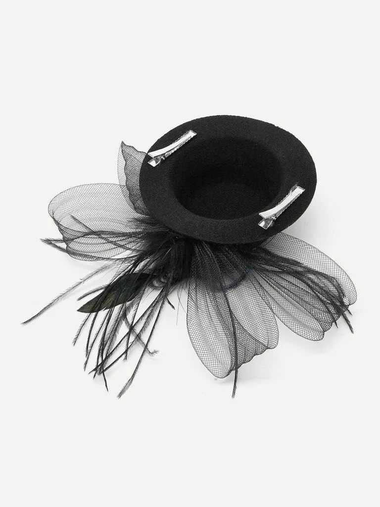 Mesh Bow Fascinator Hat With Feather