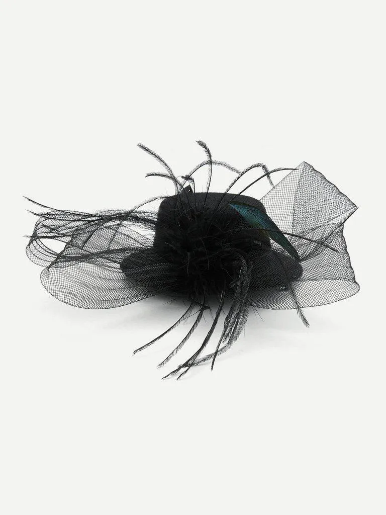 Mesh Bow Fascinator Hat With Feather