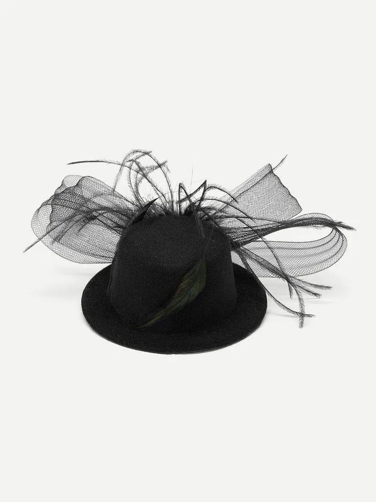 Mesh Bow Fascinator Hat With Feather
