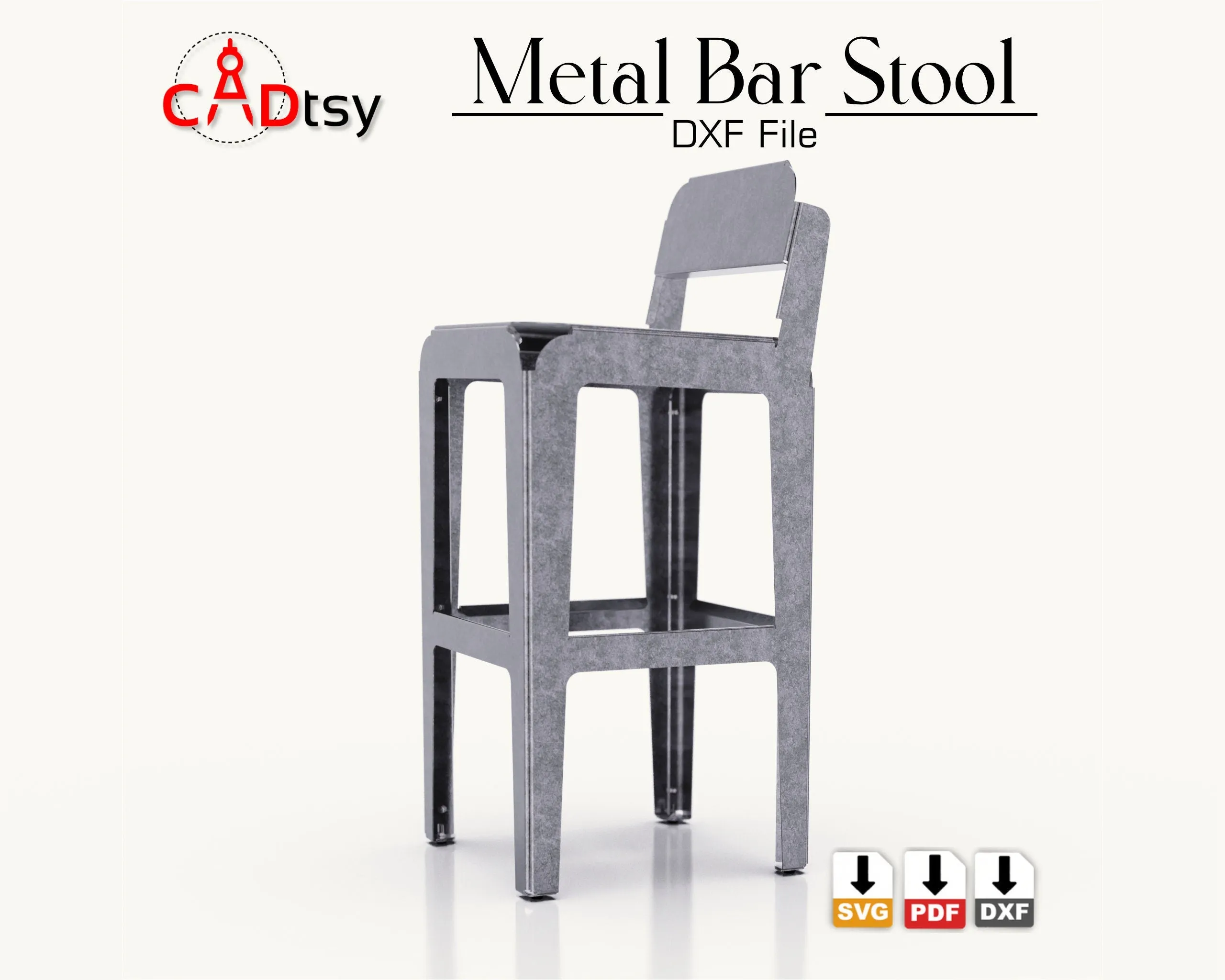 Metal Bar Backrest Stool CNC Plasma/Laser Cutting DXF/SVG Files. Height 760 mm (30")