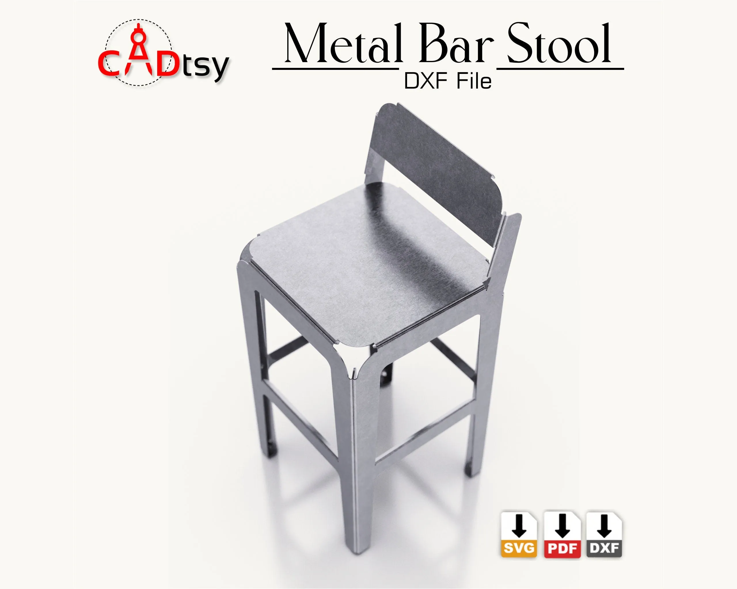 Metal Bar Backrest Stool CNC Plasma/Laser Cutting DXF/SVG Files. Height 760 mm (30")