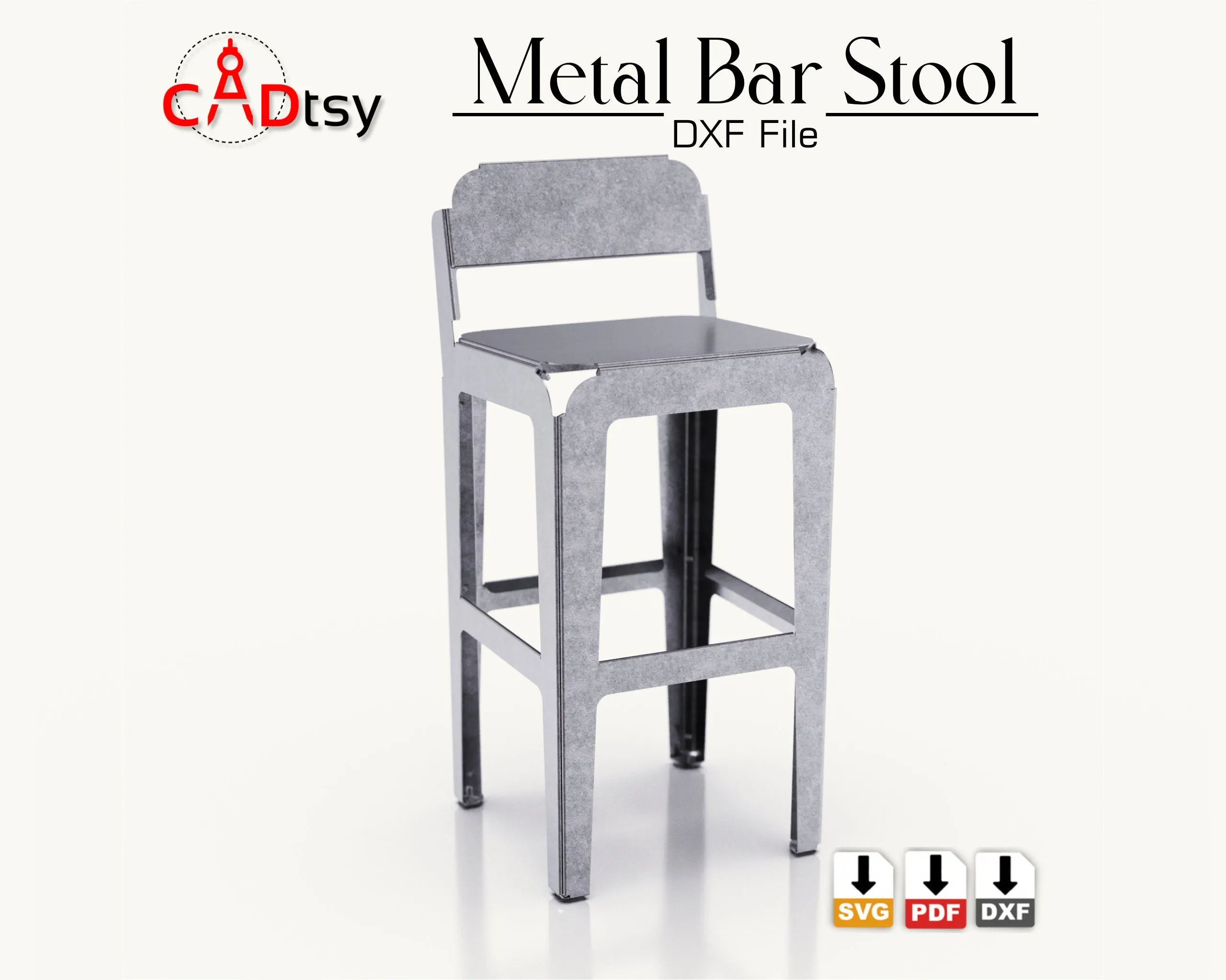 Metal Bar Backrest Stool CNC Plasma/Laser Cutting DXF/SVG Files. Height 760 mm (30")