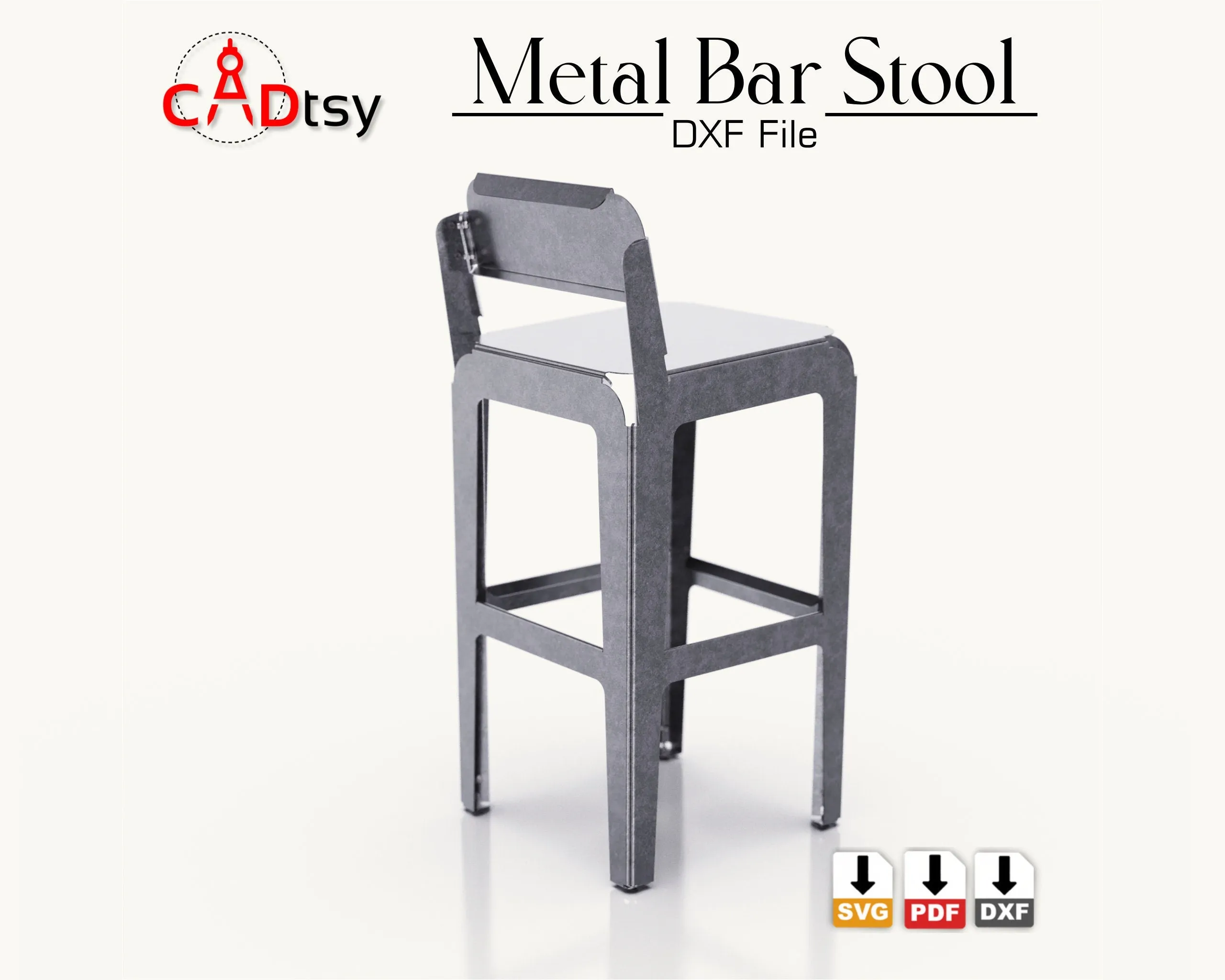 Metal Bar Backrest Stool CNC Plasma/Laser Cutting DXF/SVG Files. Height 760 mm (30")