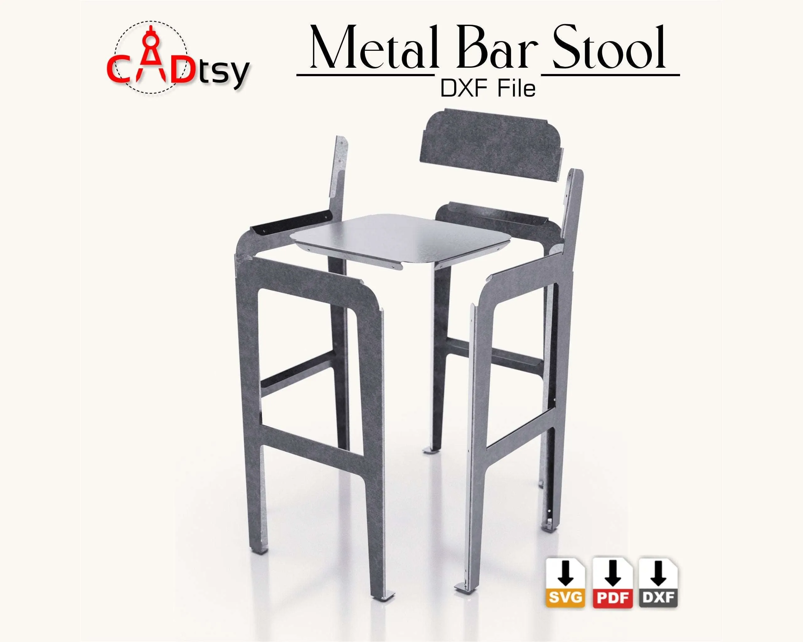 Metal Bar Backrest Stool CNC Plasma/Laser Cutting DXF/SVG Files. Height 760 mm (30")