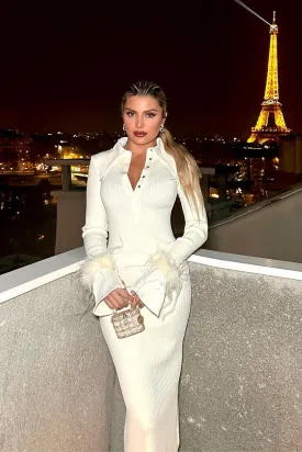 MIYA LONG SLEEVE FEATHER BANDAGE DRESS