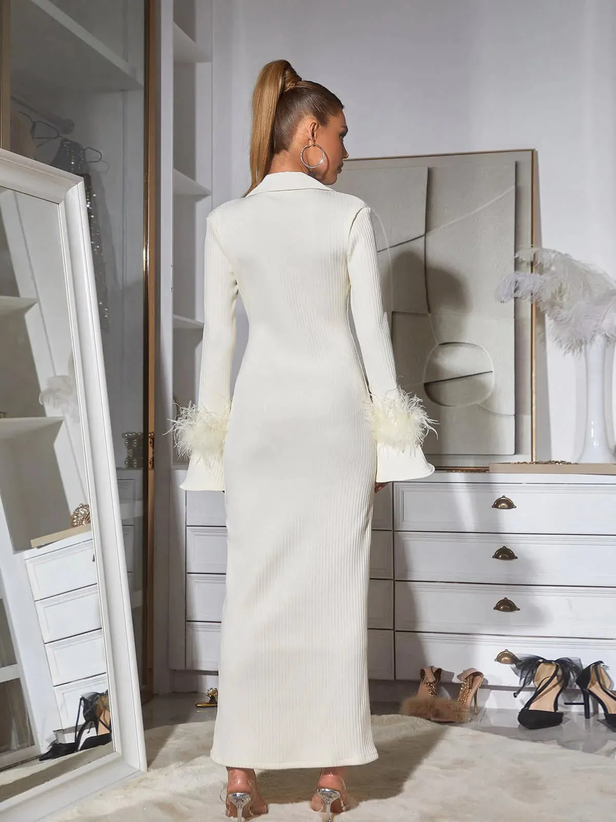 MIYA LONG SLEEVE FEATHER BANDAGE DRESS