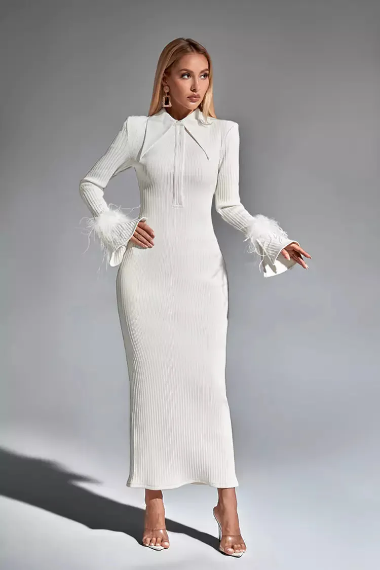 MIYA LONG SLEEVE FEATHER BANDAGE DRESS