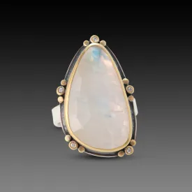 Moonstone Statement Ring with Diamond Trios