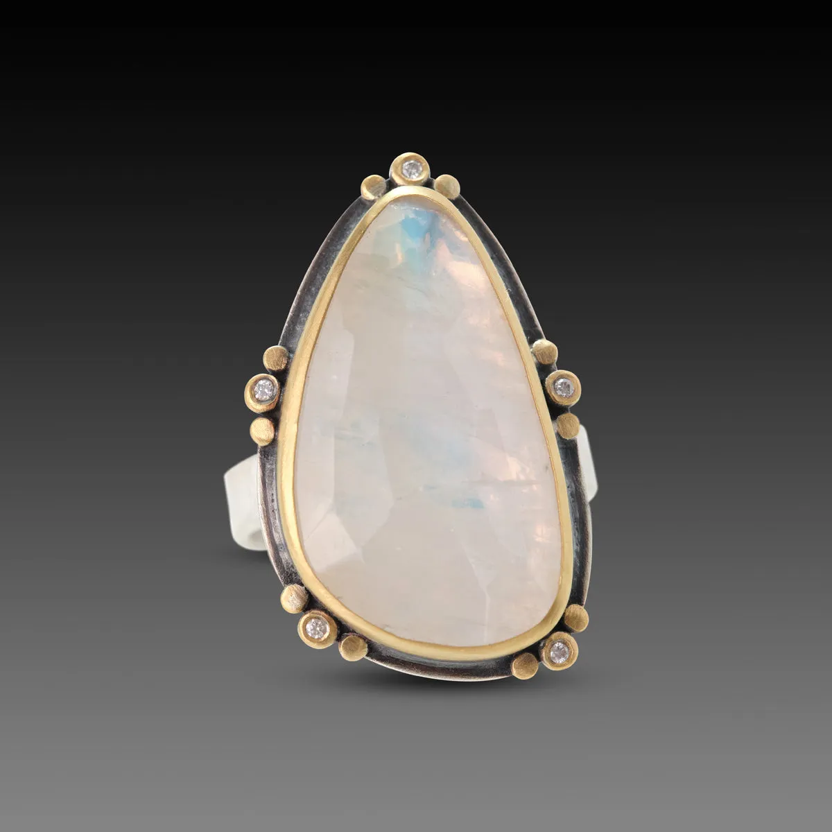 Moonstone Statement Ring with Diamond Trios