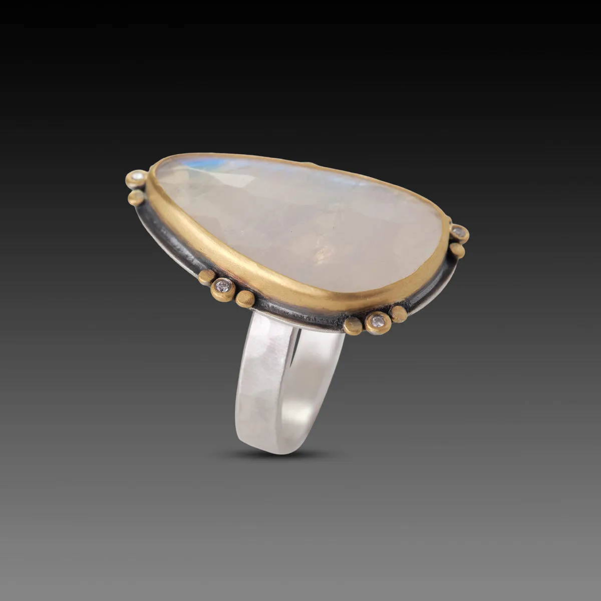 Moonstone Statement Ring with Diamond Trios