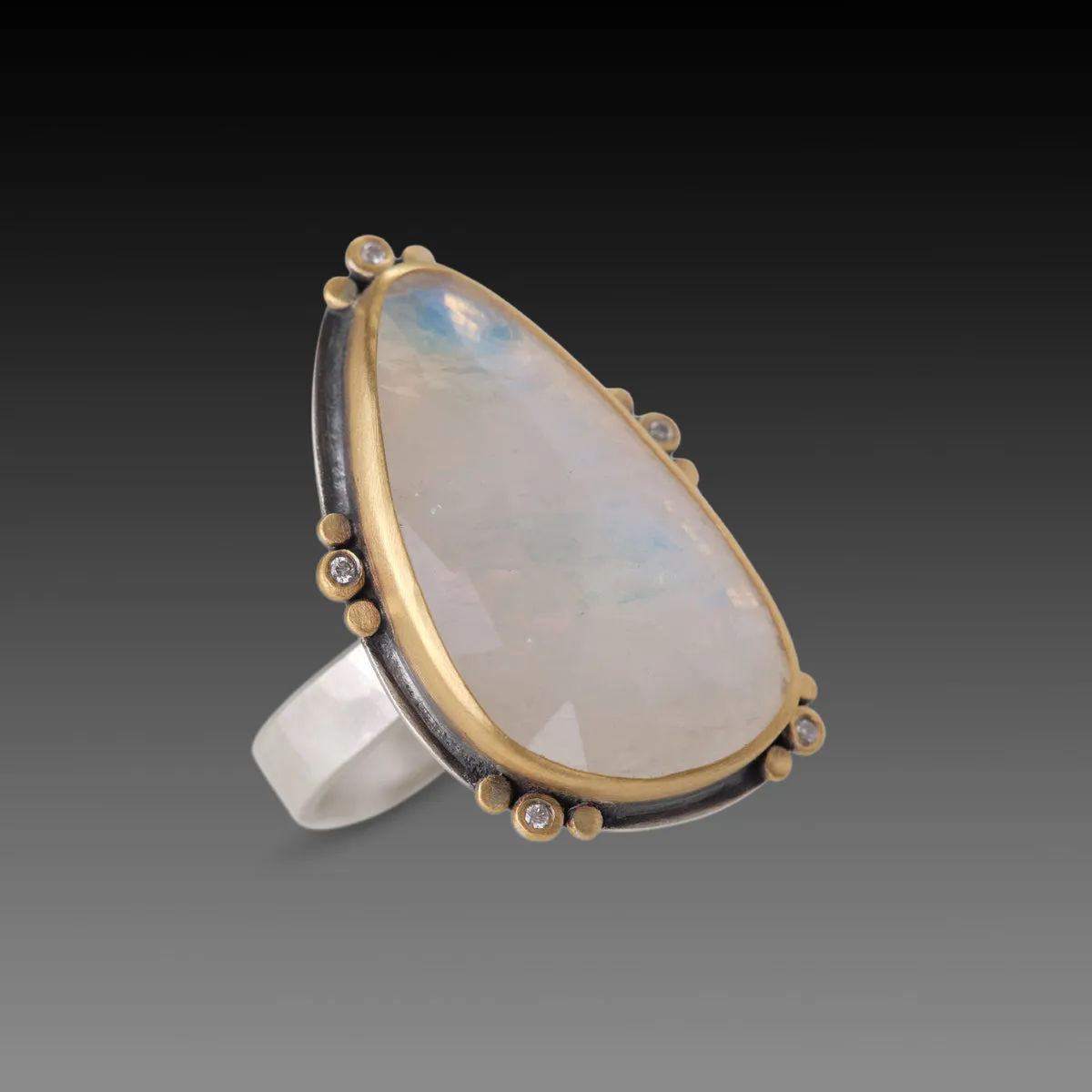 Moonstone Statement Ring with Diamond Trios