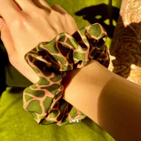 Mosaic Print Green and Pink Hair Scrunchie