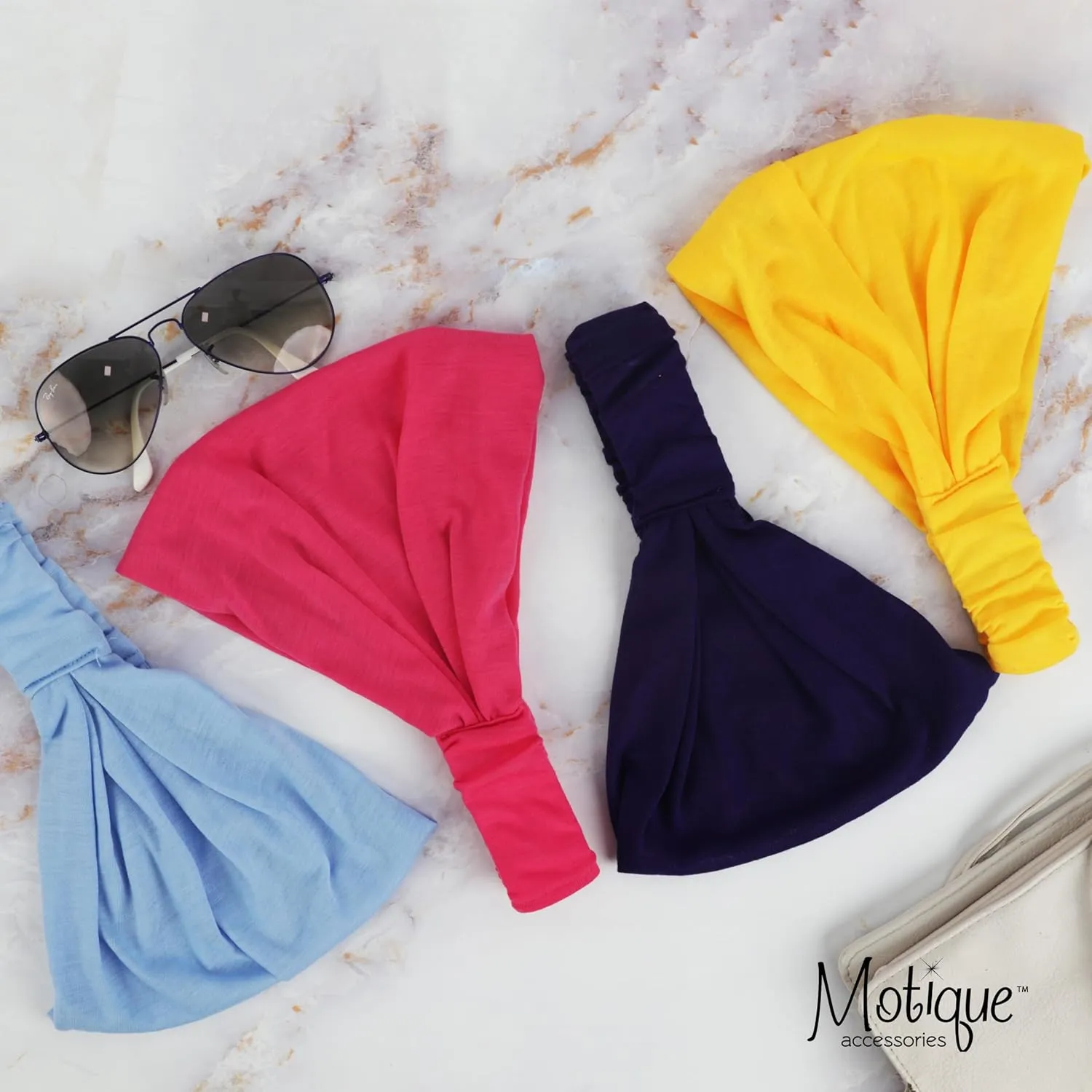 Motique Accessories Wide Cotton Head Band Solid Boho Yoga Style Soft Hairband for Women (Bright Blue)