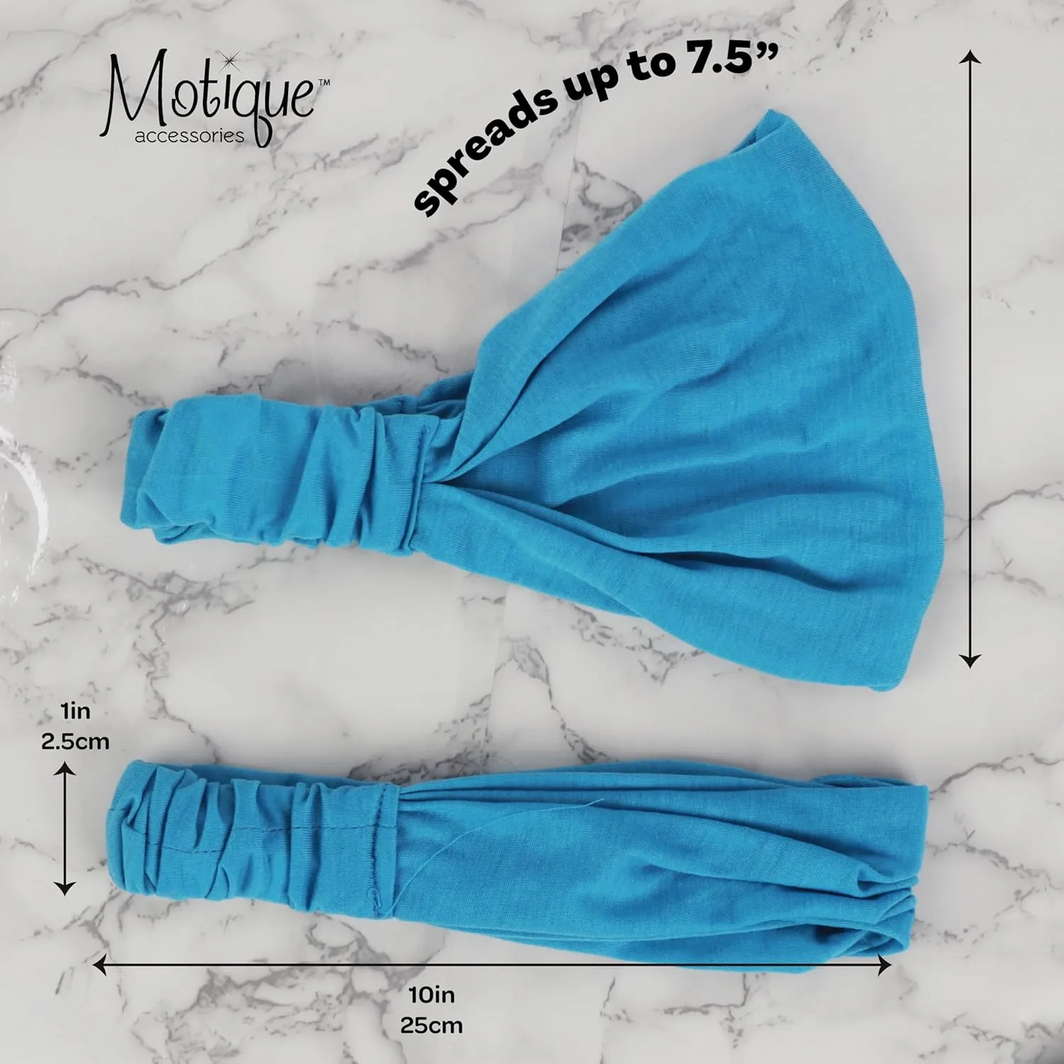 Motique Accessories Wide Cotton Head Band Solid Boho Yoga Style Soft Hairband for Women (Bright Blue)