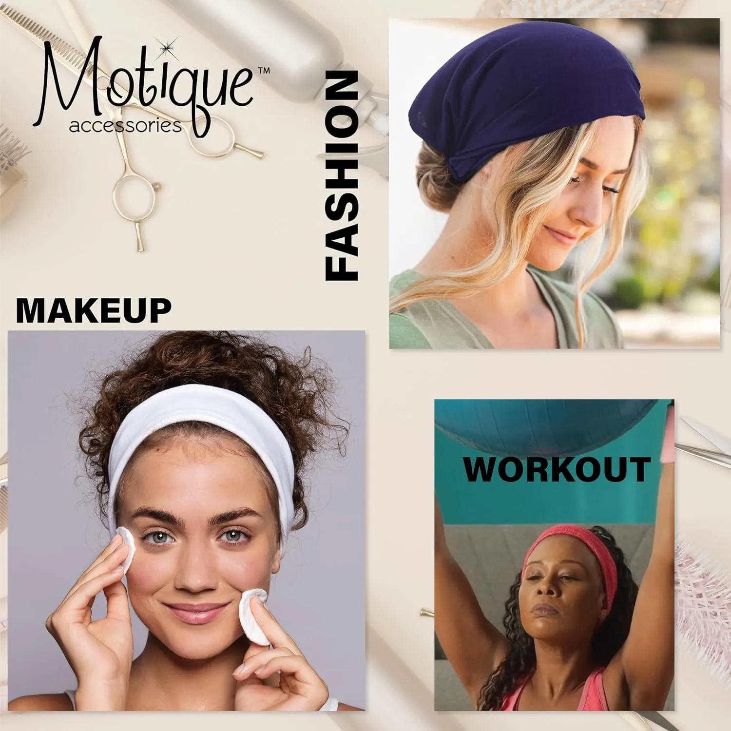 Motique Accessories Wide Cotton Head Band Solid Boho Yoga Style Soft Hairband for Women (Bright Blue)