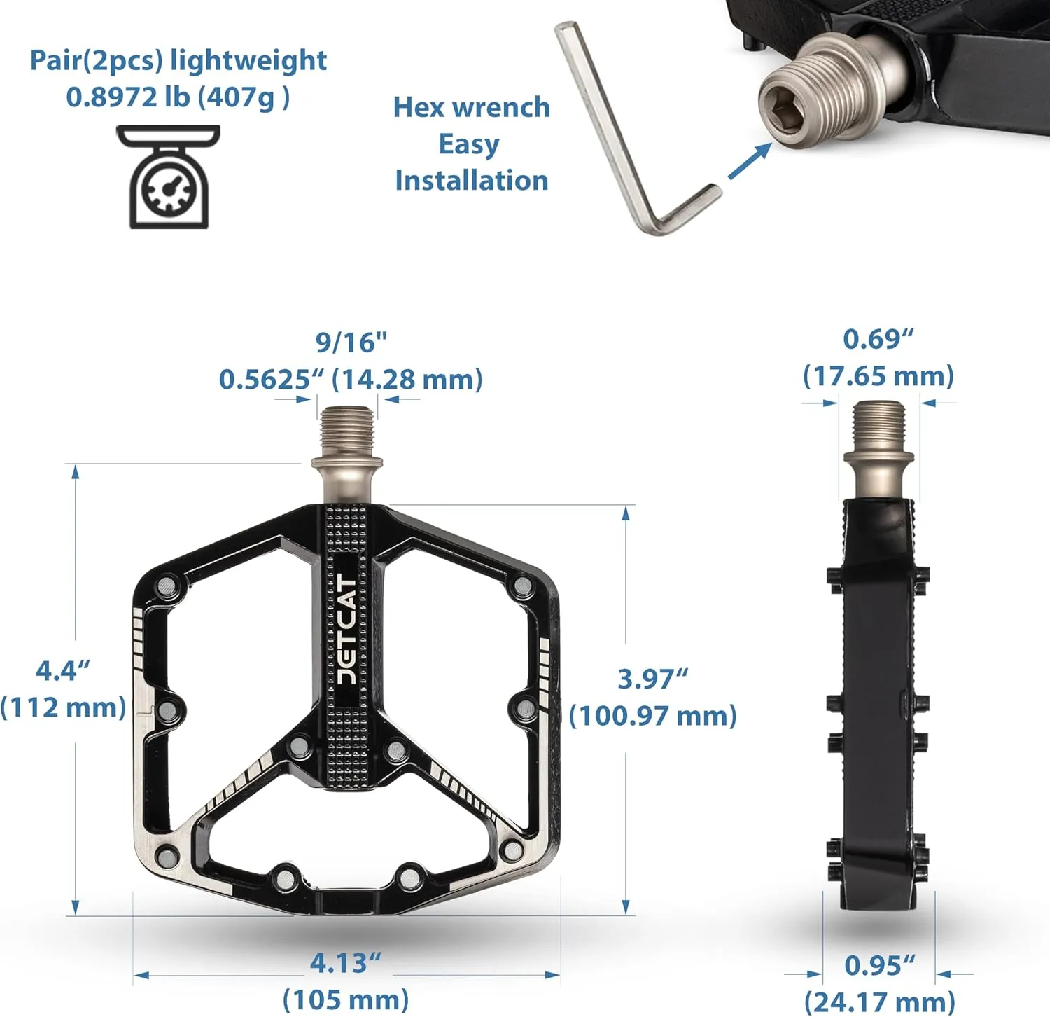 Mountain Bike Pedals Flat - MTB Pedals Flat, Bicycle Pedals, Road Bike Pedals, BMX Pedals, for BMX MTN Road Gravel EBike, Specialized Parts, Adults, Aluminum Metal Stamp 9/16"
