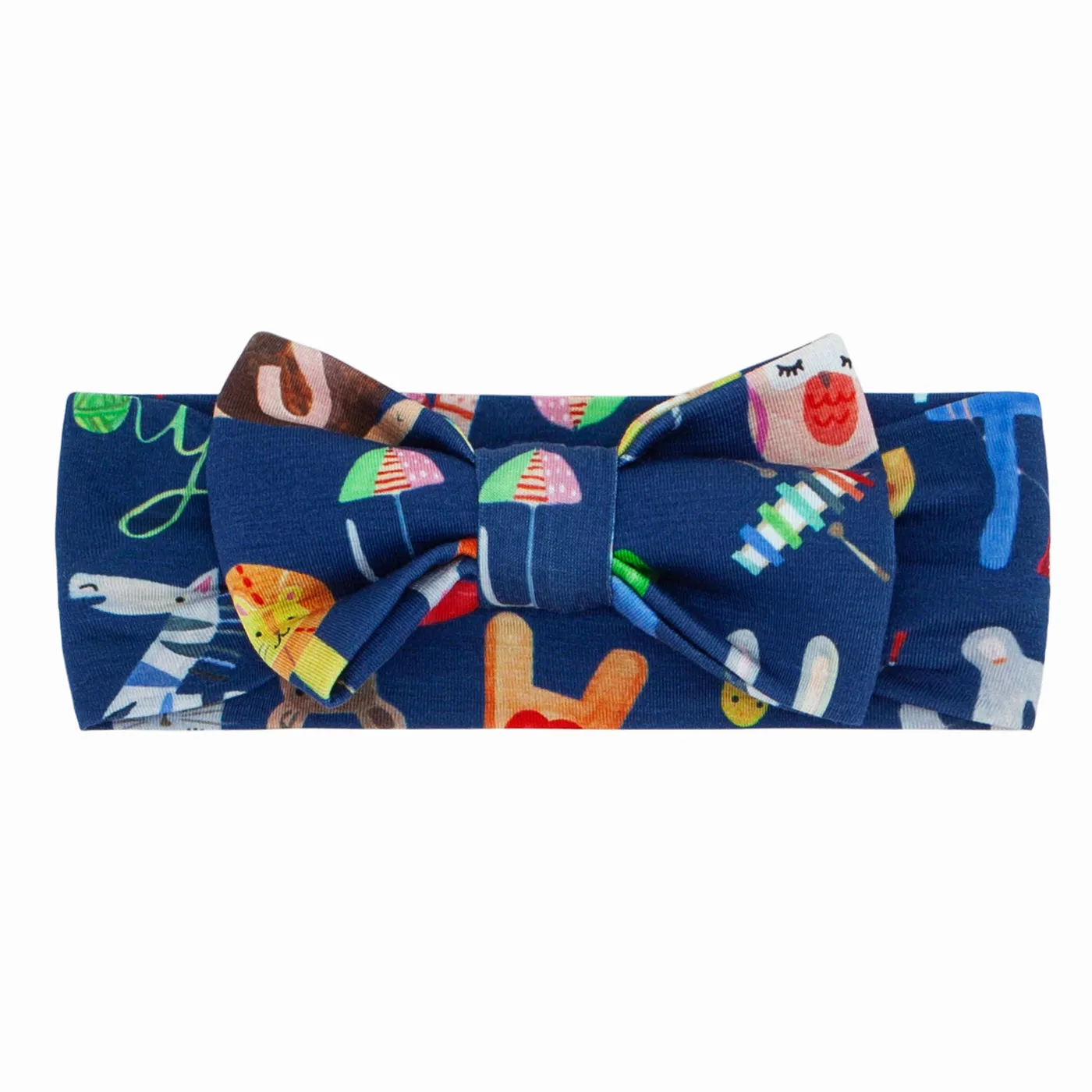 Navy Alphabet Friends Luxe Bow Headband