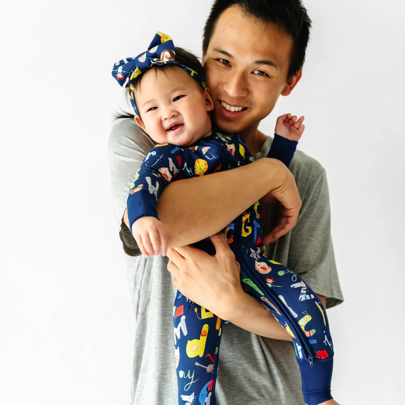 Navy Alphabet Friends Luxe Bow Headband