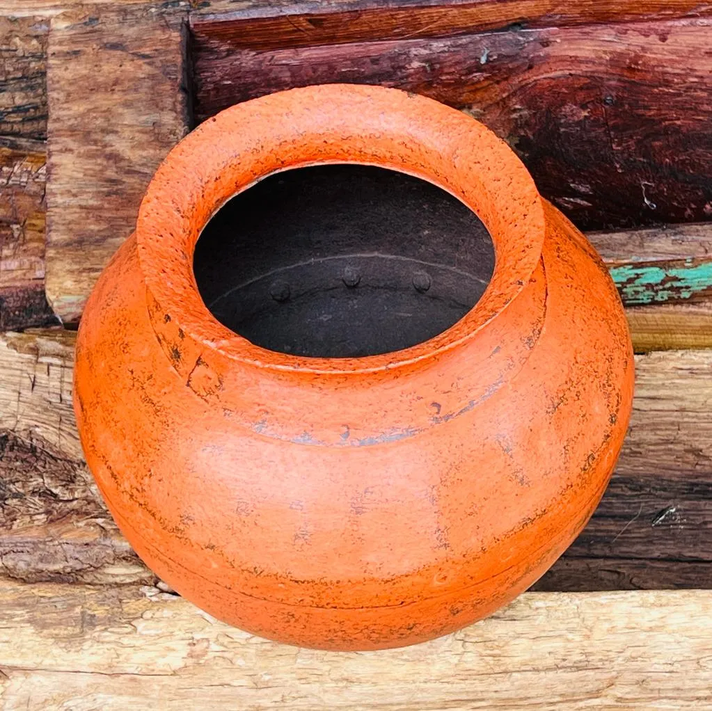 Ochre 2  : Metal Matka  Planter ( height 9 inches )